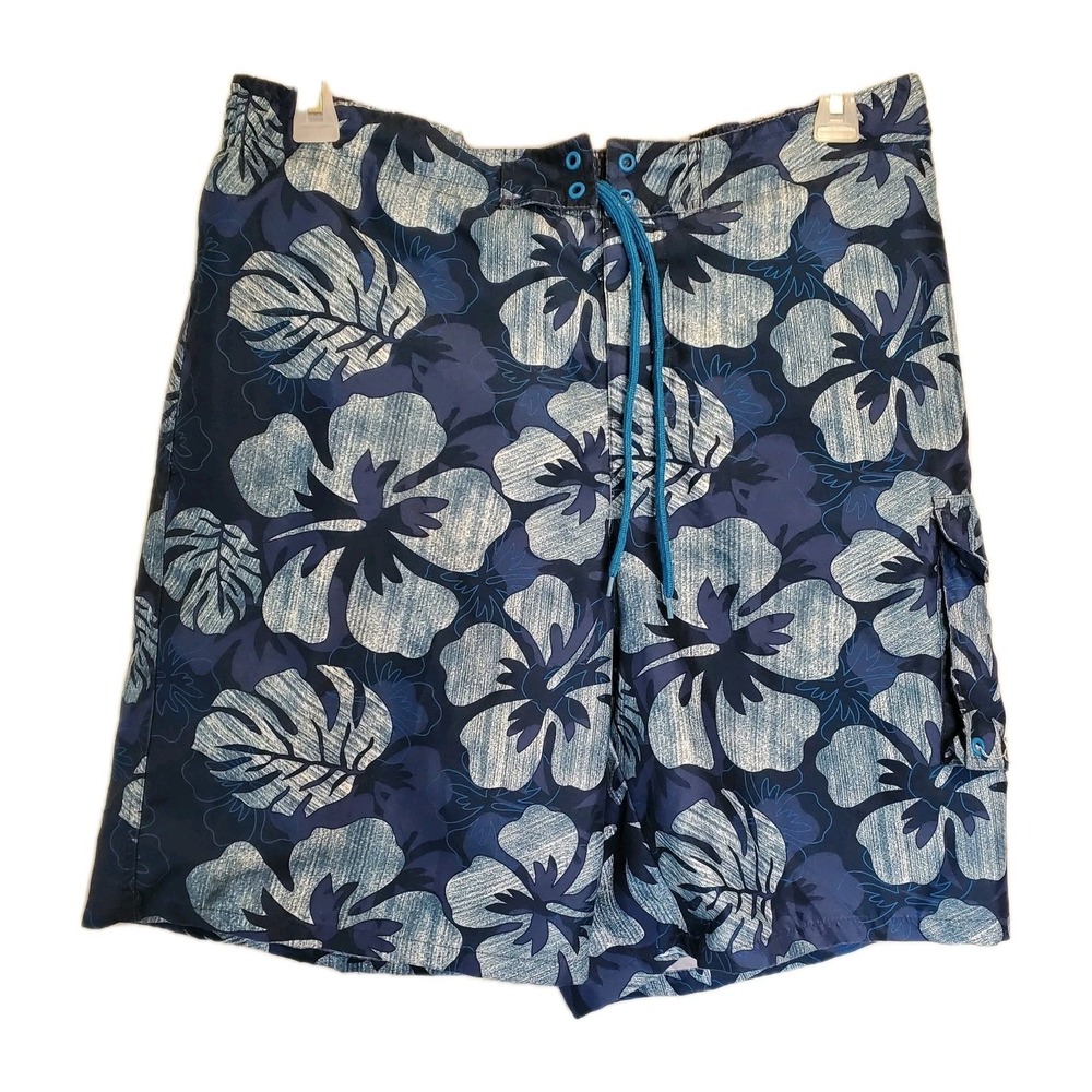 Joe Boxer Swim Shorts Men Size Large Tie Front‎ Blue Flower Print